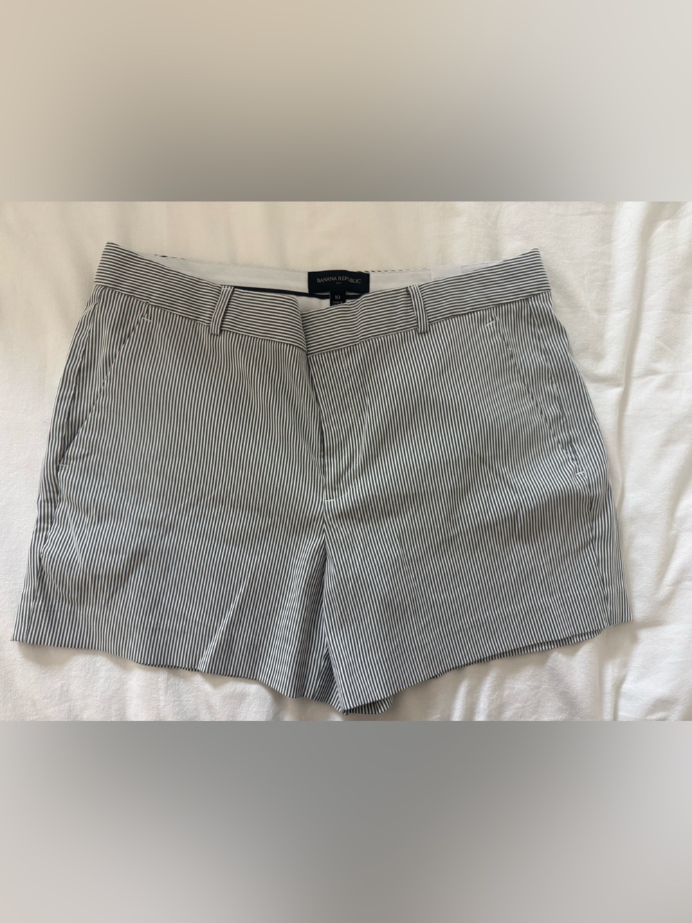 Banana Republic Women’s Black/Blue and White Pinstripe Flat-Front Shorts - Picture 1 of 4
